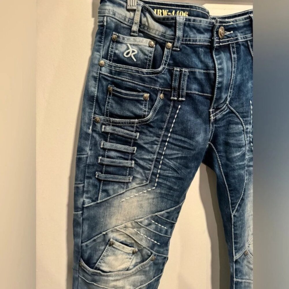 Y2K Jrag  Famous Denim LA Jeans JRW 4406 blue embellished street studded US30 - Picture 3 of 10